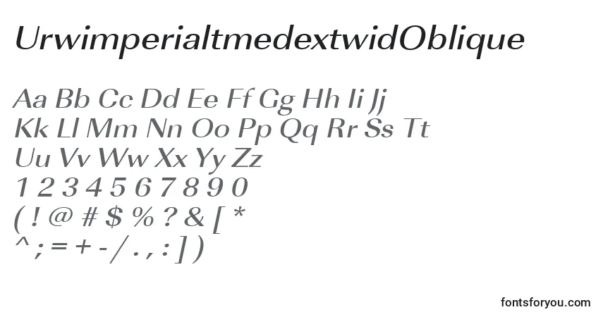 Czcionka UrwimperialtmedextwidOblique – alfabet, cyfry, specjalne znaki