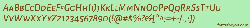 AlegreyasansscMediumitalic-Schriftart – Braune Schriften auf grünem Hintergrund