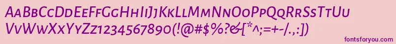 Fonte AlegreyasansscMediumitalic – fontes roxas em um fundo rosa