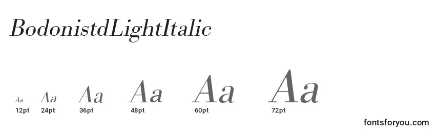 Größen der Schriftart BodonistdLightItalic