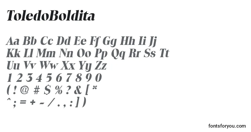A fonte ToledoBoldita – alfabeto, números, caracteres especiais