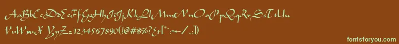 フォントEldente – 緑色の文字が茶色の背景にあります。