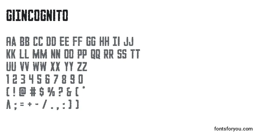 Шрифт GiIncognito – алфавит, цифры, специальные символы