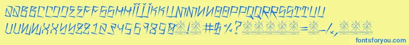 BarrioRifaI-Schriftart – Blaue Schriften auf gelbem Hintergrund