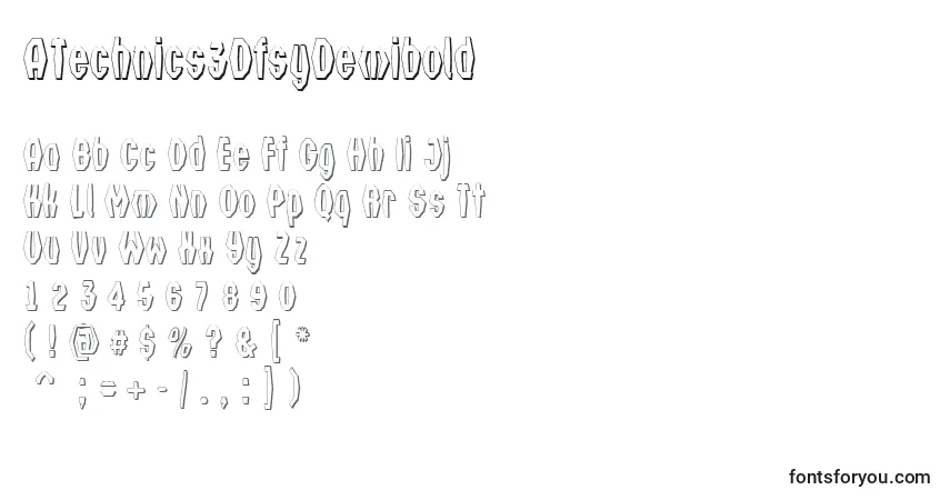 A fonte ATechnics3DfsyDemibold – alfabeto, números, caracteres especiais