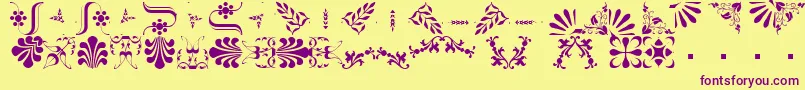 Czcionka BorderbatsFleur2Regular – fioletowe czcionki na żółtym tle
