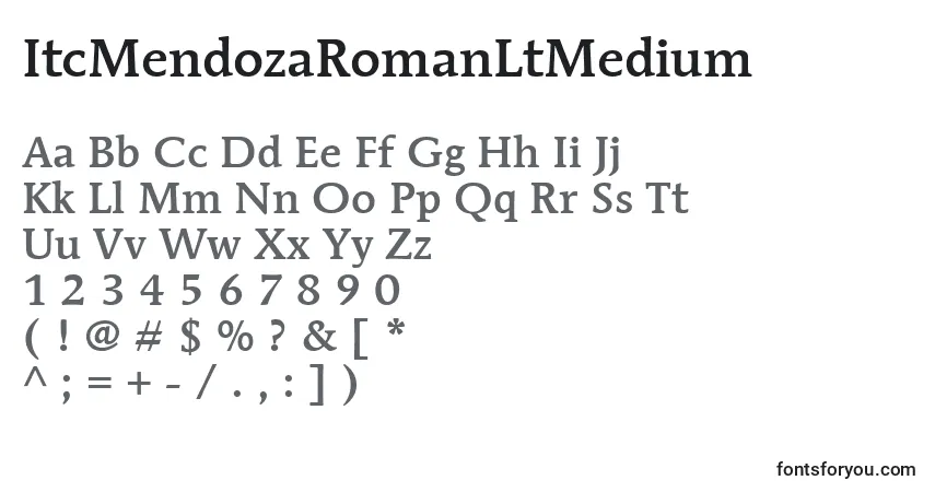 A fonte ItcMendozaRomanLtMedium – alfabeto, números, caracteres especiais