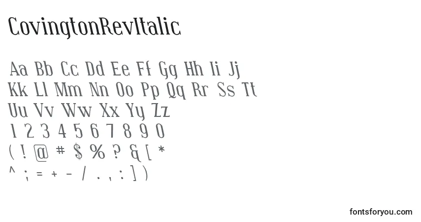 Schriftart CovingtonRevItalic – Alphabet, Zahlen, spezielle Symbole