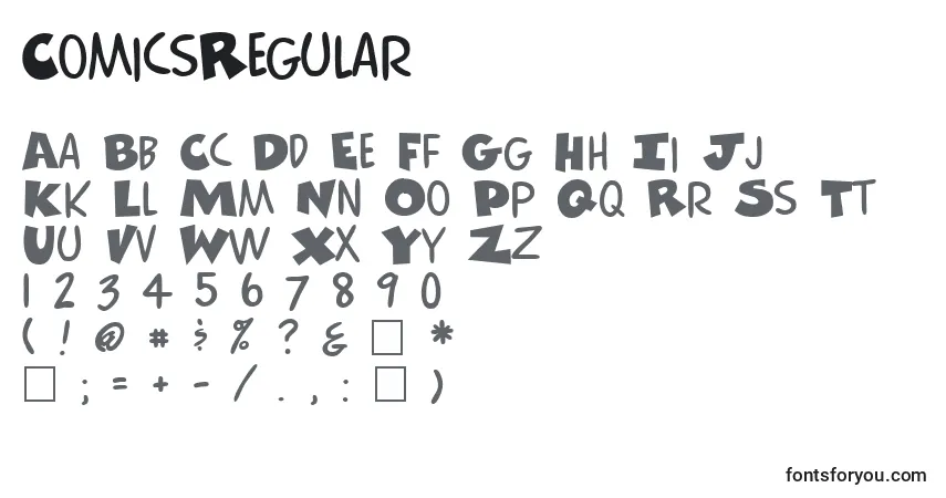 A fonte ComicsRegular – alfabeto, números, caracteres especiais