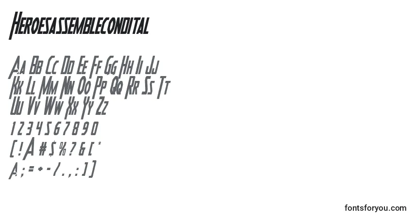 Czcionka Heroesassemblecondital – alfabet, cyfry, specjalne znaki
