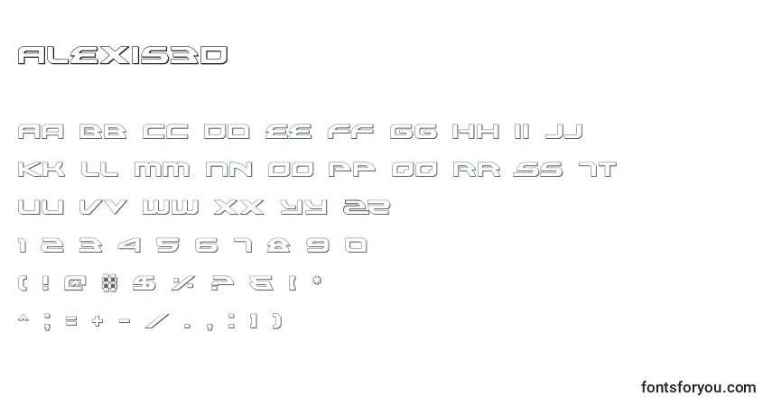 Шрифт Alexis3D – алфавит, цифры, специальные символы