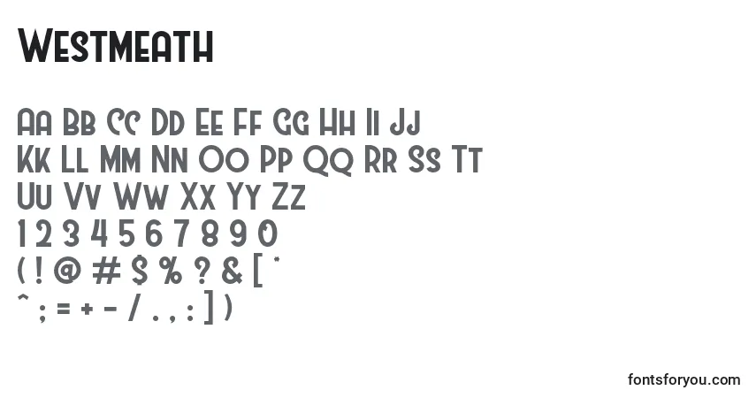 A fonte Westmeath – alfabeto, números, caracteres especiais