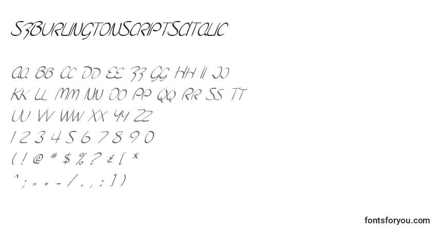 Шрифт SfBurlingtonScriptScItalic – алфавит, цифры, специальные символы