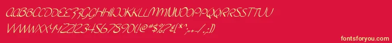 Fonte SfBurlingtonScriptScItalic – fontes amarelas em um fundo vermelho