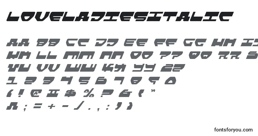Шрифт LoveladiesItalic – алфавит, цифры, специальные символы