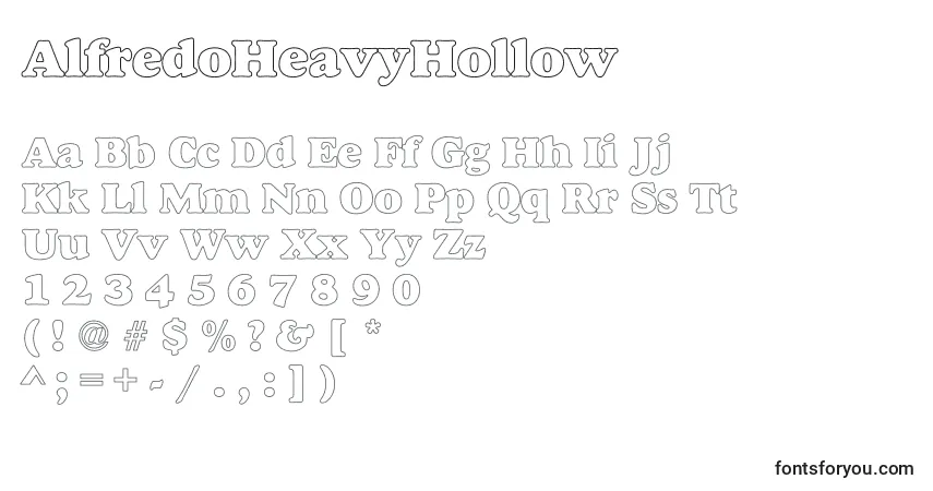 Schriftart AlfredoHeavyHollow – Alphabet, Zahlen, spezielle Symbole