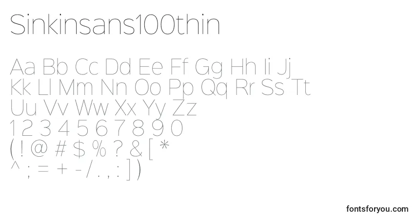 A fonte Sinkinsans100thin – alfabeto, números, caracteres especiais