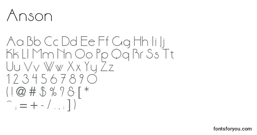 Schriftart Anson – Alphabet, Zahlen, spezielle Symbole