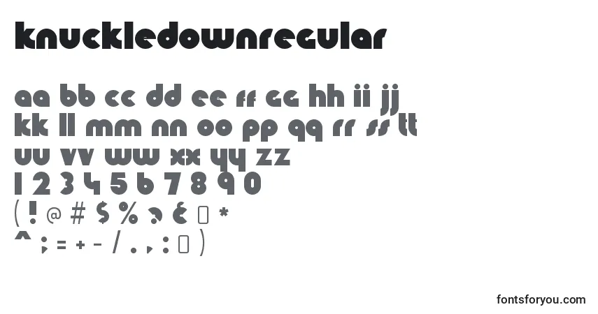 Czcionka KnuckledownRegular – alfabet, cyfry, specjalne znaki