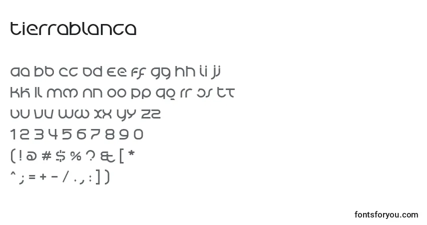 Schriftart TierraBlanca – Alphabet, Zahlen, spezielle Symbole