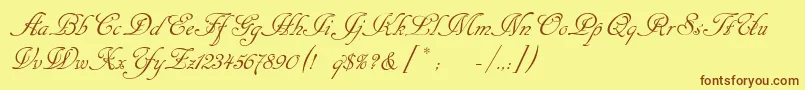 フォントCansellarist – 茶色の文字が黄色の背景にあります。