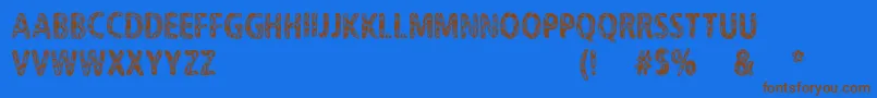 フォントCfNeverTrustAHippyRegular – 茶色の文字が青い背景にあります。
