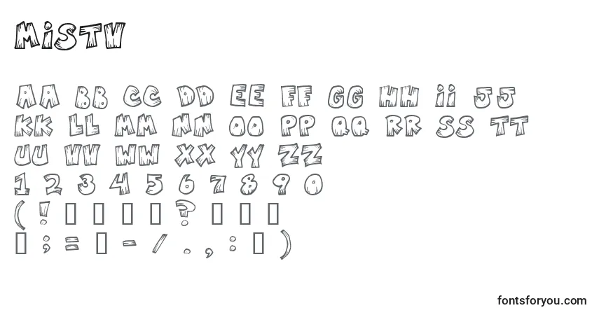 Czcionka Mistv – alfabet, cyfry, specjalne znaki