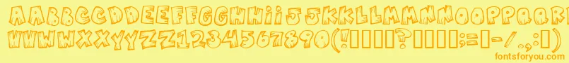 フォントMistv – オレンジの文字が黄色の背景にあります。