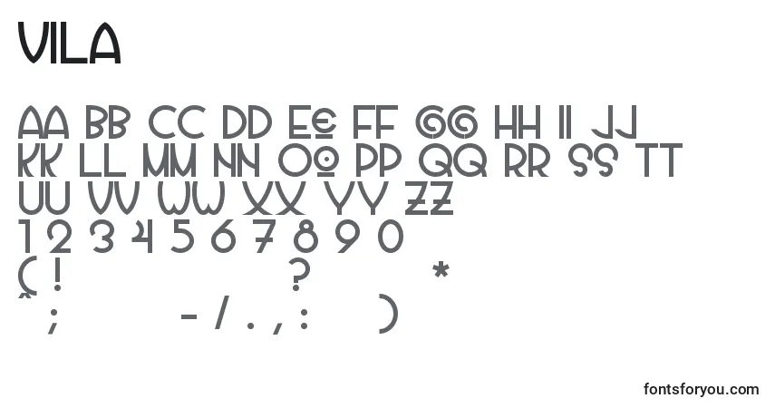 Czcionka Vila – alfabet, cyfry, specjalne znaki
