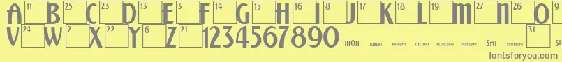 CalendarNormal-fontti – harmaat kirjasimet keltaisella taustalla