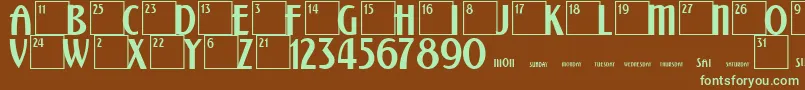 CalendarNormal Font – Green Fonts on Brown Background