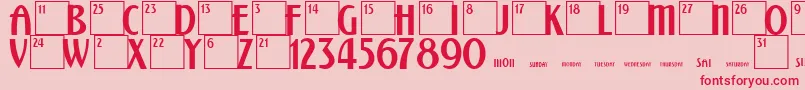 CalendarNormal Font – Red Fonts on Pink Background