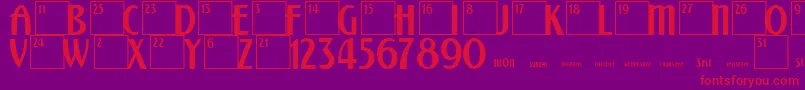 CalendarNormal Font – Red Fonts on Purple Background