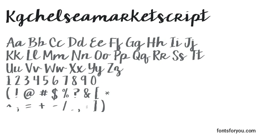 A fonte Kgchelseamarketscript – alfabeto, números, caracteres especiais