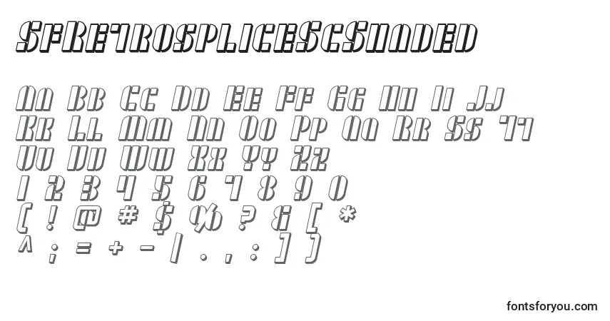 A fonte SfRetrospliceScShaded – alfabeto, números, caracteres especiais