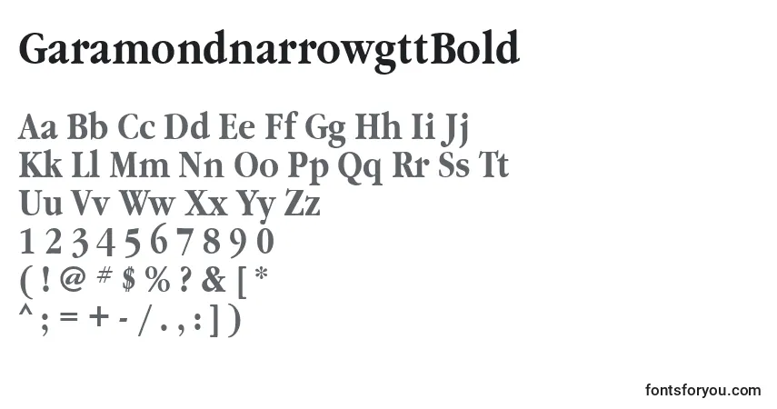 Шрифт GaramondnarrowgttBold – алфавит, цифры, специальные символы