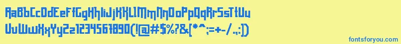 フォントCratense – 青い文字が黄色の背景にあります。