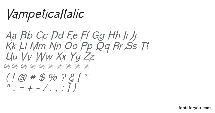 A fonte VampeticaItalic – alfabeto, números, caracteres especiais