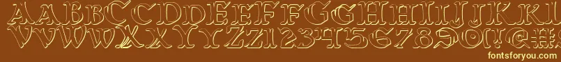 WarsOfAsgard3D-fontti – keltaiset fontit ruskealla taustalla