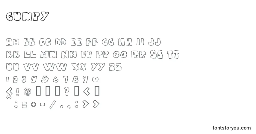 Czcionka Gumpy – alfabet, cyfry, specjalne znaki