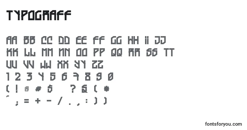 Schriftart Typograff – Alphabet, Zahlen, spezielle Symbole
