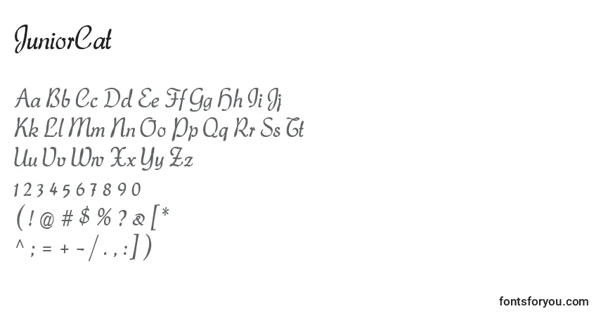 Schriftart JuniorCat – Alphabet, Zahlen, spezielle Symbole