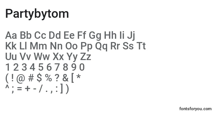 Czcionka Partybytom – alfabet, cyfry, specjalne znaki