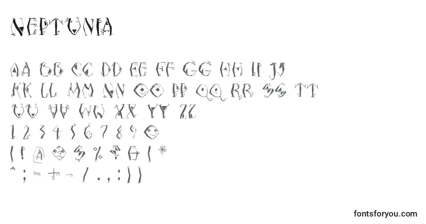 A fonte Neptunia – alfabeto, números, caracteres especiais