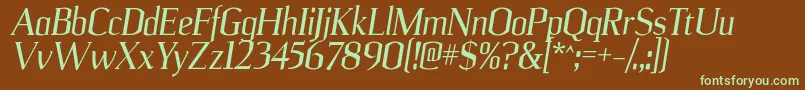 フォントUlianrgItalic – 緑色の文字が茶色の背景にあります。