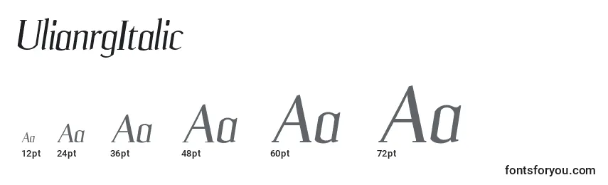 Размеры шрифта UlianrgItalic