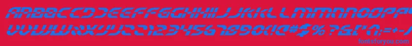 StarfighterBetaBoldItalic-Schriftart – Blaue Schriften auf rotem Hintergrund