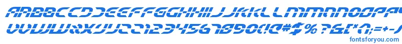 StarfighterBetaBoldItalic-Schriftart – Blaue Schriften auf weißem Hintergrund