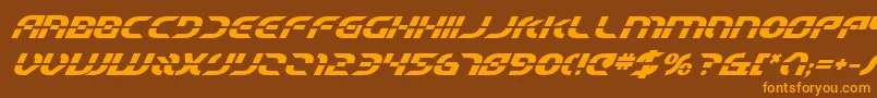 StarfighterBetaBoldItalic-fontti – oranssit fontit ruskealla taustalla