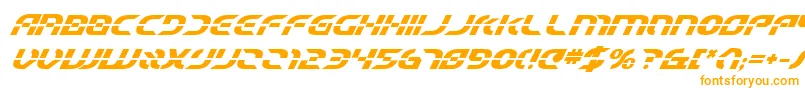 StarfighterBetaBoldItalic-Schriftart – Orangefarbene Schriften auf weißem Hintergrund